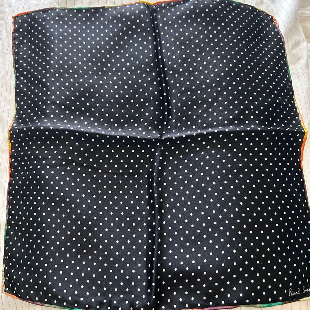 Paul Smith Silk Polka Dot Pocket Square with Rainbow Trim